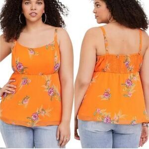 Torrid Golden Orange Floral Chiffon Babydoll Cami Tank Top. Size 2X.